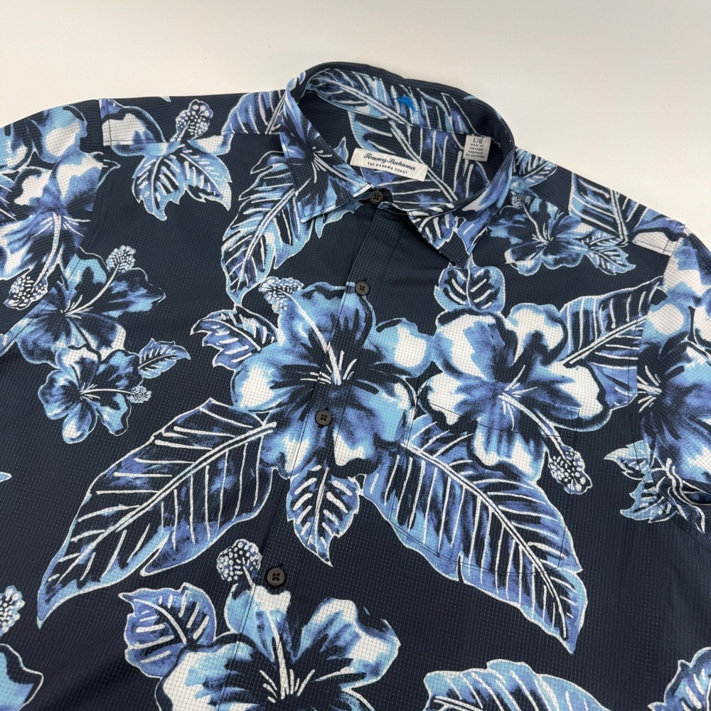 Tommy Bahama The Bahama Coast Mens Large Blue Floral Hibiscus Button Down Shirt